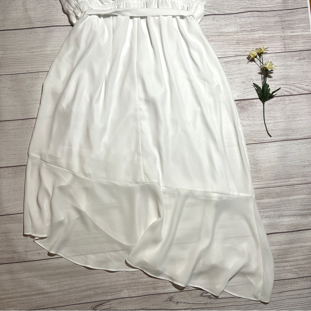 EXPRESS Asymmetrical Ruffle Wrap Midi Dress - Picture 8 of 16